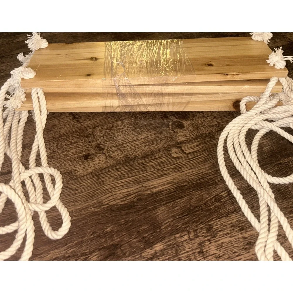 4 Wooden Hanging Rope Shelves Wall Swing Shelf Plant Flower Storage Home Decor